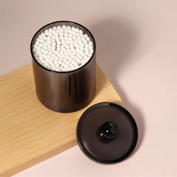 Органайзер для для ватных палочек, с крышкой, d=7×10.5 см, полупрозрачный, чёрный