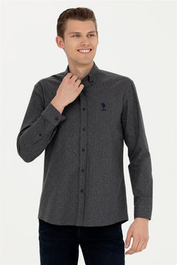 Мужская темно-синяя рубашка с длинным рукавом