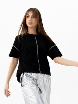 Футболка хлопок 95%, лайкра 5% ,черно-серая - Binita фото 4