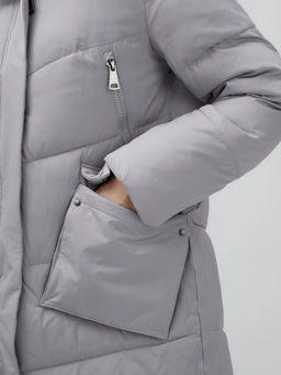 Пальто утепленное стеганное зимнее с капюшоном женское серого цвета 9639Sr - Mtforce фото 5
