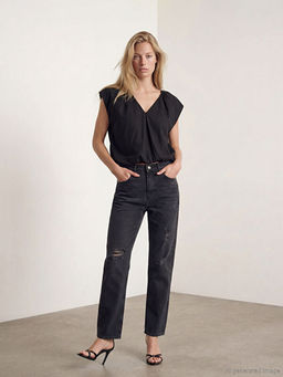 Straight Fit Y?rt?k Detayl? Kad?n Jean Pantolon