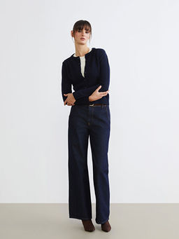 Beli Kemerli Wideleg Kad?n Jean Pantolon