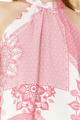 Pembe Kusakl? Cicek Desenli A Kesim Halter Yaka Mini Dokuma Elbise TWOSS24EL00711 - Trendyolmilla фото 4