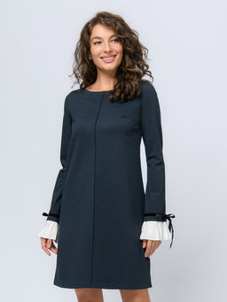 Платье темно-синего цвета длины мини с длинными рукавами - 1001dress фото 2