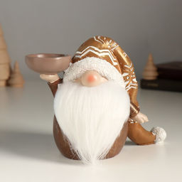 Подсвечник на 1 свечу «Фигурка: Дед Мороз в золотом колпаке с узорами», полистоун, 18×9.5×13 см