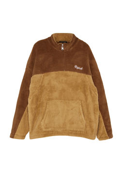 Camel Unisex Buyuk Beden Oversize/Genis Kesim Renk Bloklu Nak?sl? Pelus Sweatshirt TMNAW24AO00015 - Trendyolmilla фото 8