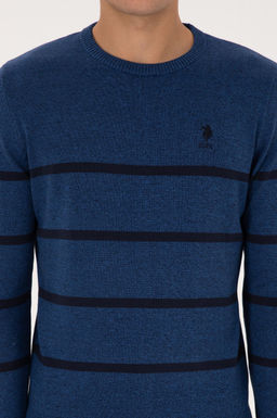 Erkek Slim Fit Bisiklet Yaka _izgili A__k Lacivert Kazak - U.s. polo assn фото 6