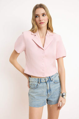 Pembe C?tc?tl? K?sa Kollu Astarl? Crop Blazer Ceket TWOSS26BC00029
