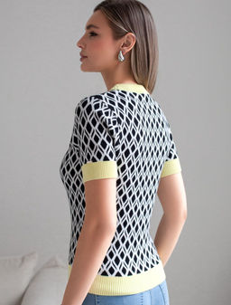 Джемпер с коротким рукавом жаккардовой вязки с принтом ромб