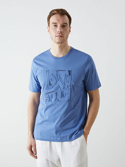 Bisiklet Yaka K?sa Kollu Bask?l? Penye Erkek Ti??rt