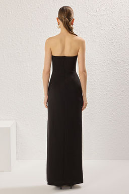 TRENDYOLMILLA Siyah-Beyaz Straplez Dokuma Uzun S?k Abiye & Mezuniyet Elbise TPRSS25AE00150  фото 6