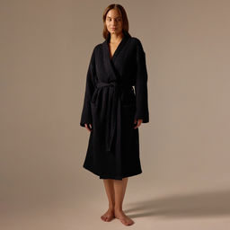 Халат вафельный женский SL HOME: Boho «Дарк Маре», размер M, хлопок 100%, чёрный