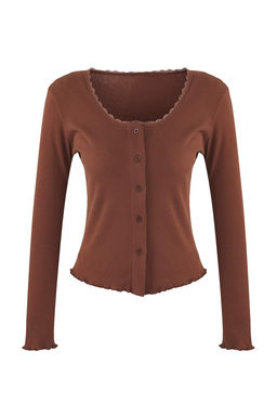 Teen Kahverengi 2li Fitted/Vucuda Oturan Dugme Detayl? Fitilli Esnek Orme Bluz TWOAW26BZ00109