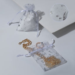 Цена за 100 шт. Мешочек подарочный Звёзды с месяцем, 7x9, цвет белый с серебром - Simaland фото 2