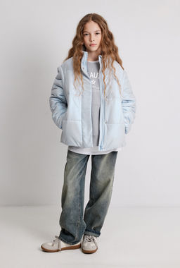 ACOOLA / Утеплённая куртка со съёмными рукавами для девочек в серо-голубом цвете фото 8