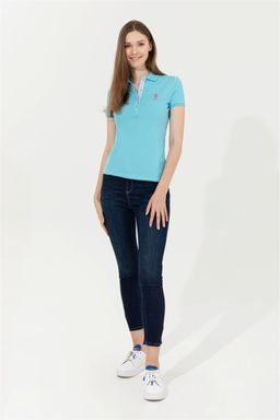 Женская бирюзовая футболка с воротником поло Basic - U.s. polo assn фото 4