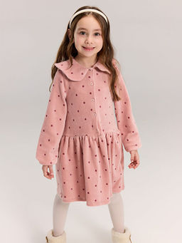 Bebe Yaka ?i?ekli Kadife K?z ?ocuk Elbise