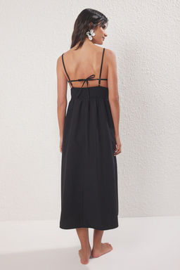 Siyah Dokuma Dantel Maxi Plaj Elbise TBESS25EL00058 - Trendyolmilla фото 4