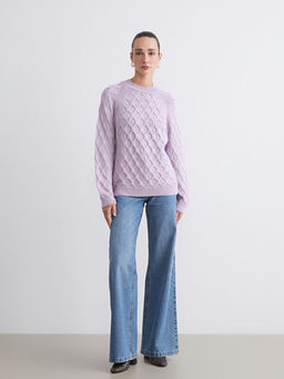 Bisiklet Yaka Kendinden Desenli Kad?n Triko Kazak