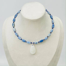 Колье из Кианита и Содалита с кулоном из Лунного камня 38 см +