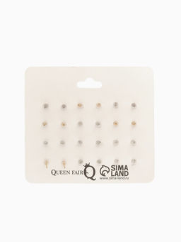 Серьги пусеты 12 пар «Фантазия» цветы и звёзды, белые в золоте