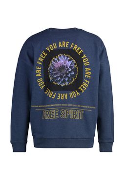 Indigo Oversize/Genis Kesim Cicek S?rt Bask?l? Ici Polarl?/S?cak Tutan Sweatshirt TMNAW23SW00493