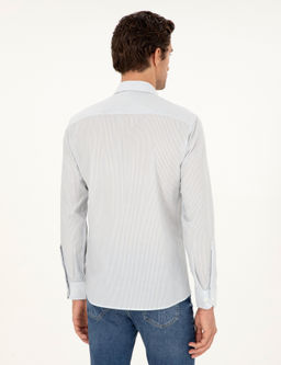 Синяя шерстяная рубашка приталенного кроя в полоску - Cacharel фото 5