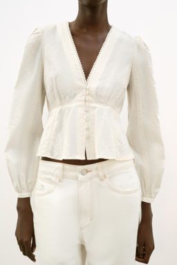 BLUSA ROM?NTICA BORDADOS / Crudo - Zara фото 3