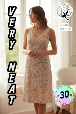 Е 10064/матовый беж,цветочное настроение сорочка ночная жен