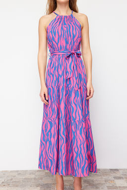 Fusya Animal Shift Boyundan Baglamal? Halter Yaka Shally Maxi Dokuma Elbise TWOSS24EL00872