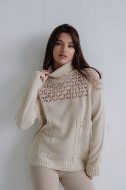 10294 Свитер с ажурной кокеткой бежевый - Martichelli фото 3