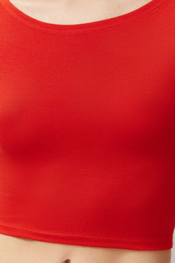 K?rm?z? Bisiklet Yaka Ay Kol Crop Orme Bluz TWOSS24BZ00446