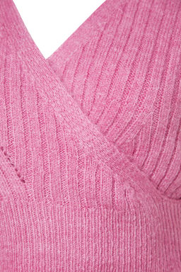 Pembe Crop Yumusak Dokulu Kruvaze Triko Kazak TWOAW24KZ00381