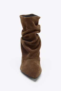 RUFFLED SPLIT SUEDE ANKLE BOOTS - Zara фото 3