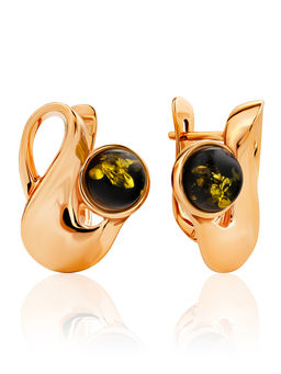 Стильные серьги с янтарём зелёного цвета Маверикс