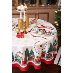 Скатерть новогодняя Этель Новогодняя ярмарка d=220 +/- 3см с ГМВО, 100% хлопок, саржа 190 гр/м2  фото 3