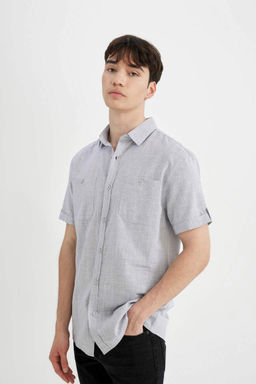 Рубашка Slim Fit из поплина с короткими рукавами - Defacto фото 5