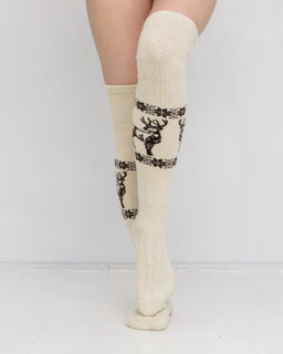 Теплые чулки из 100% шерсти с рисунком серо-бежевые