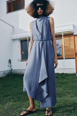 VESTIDO MIDI MANGA SISA CON LINO / Azul lavado - Zara фото 4