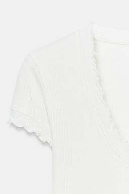 CAMISETA MANGA CORTA CON LINO / Crudo - Zara фото 6