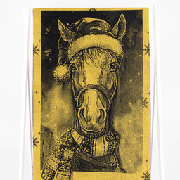 Полотенце махровое 6с102.411ж1 Лошадь новогодняя(т.желтый) 67х150см