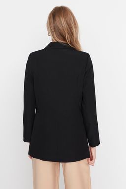 Siyah Regular Astarl? Kruvaze Kapama Dokuma Blazer Ceket TWOSS20CE0059