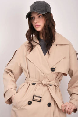 Двубортный темно-бежевый плащ-макси - Incity фото 11