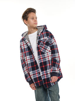 Рубашка на меху на пуговицах 22-7337 син-красная клетка