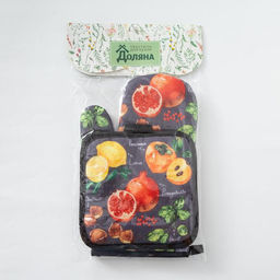 Кухонный набор Доляна «Фрукты», прихватка 17×17 см, рукавица 26×16 см
