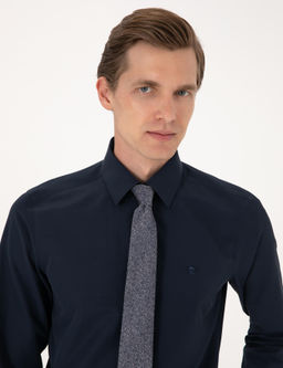 Lacivert Slim Fit Uzun Kollu Basic G_mlek