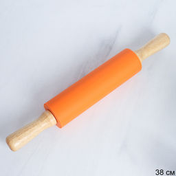 Скалка 38х19х5см силикон дерево / RM-942 /уп 72/ оранжевый