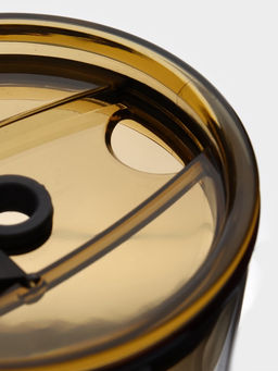 Стакан Доляна «Хеппи», 500 мл, 9×18.5 см, с крышкой и трубочкой, стекло, жёлтый