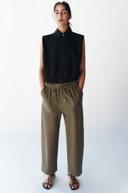 PANTAL?N TAPERED CINTURA EL?STICA / Khaki - Zara фото 7