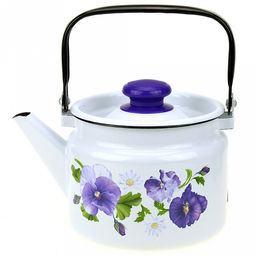 "Анютины глазки" Чайник эмалированный 2л, д16см, h13см, металлическая крышка с пластмассовой ручкой-кнопкой, металлическая подвижная ручка (Россия)